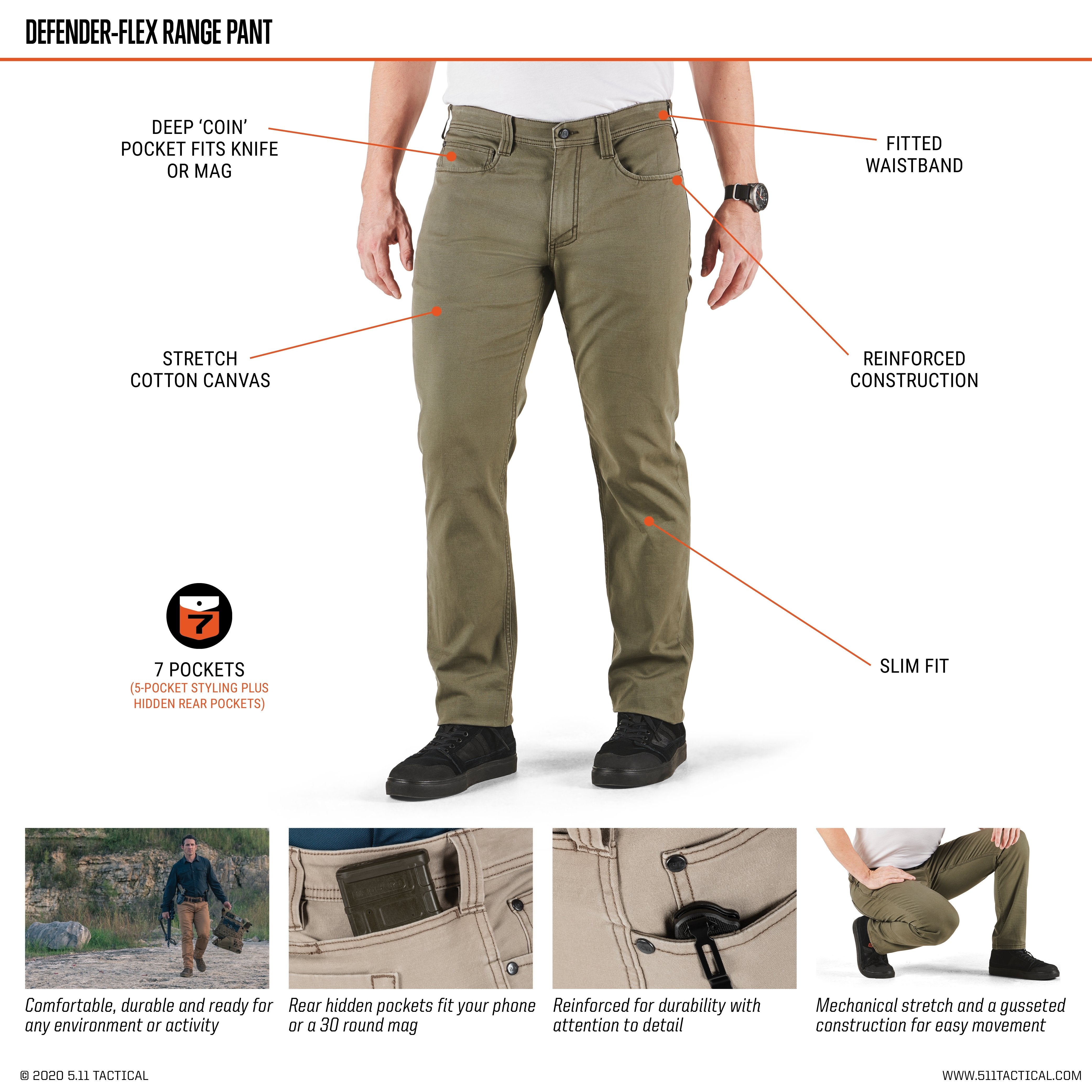 5.11 Tactical Defender Flex Range Pants Brown Duck-Tactical Gear UK