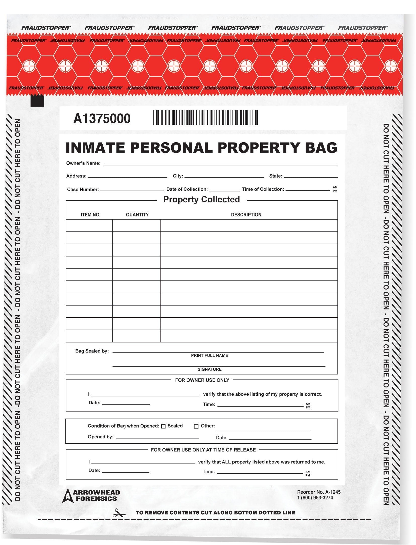 Arrowhead Forensics SureSeal Tamper Indicating Inmate Personal Property Storage Bag - 20” x 20” - 100/pk-Tactical Gear UK