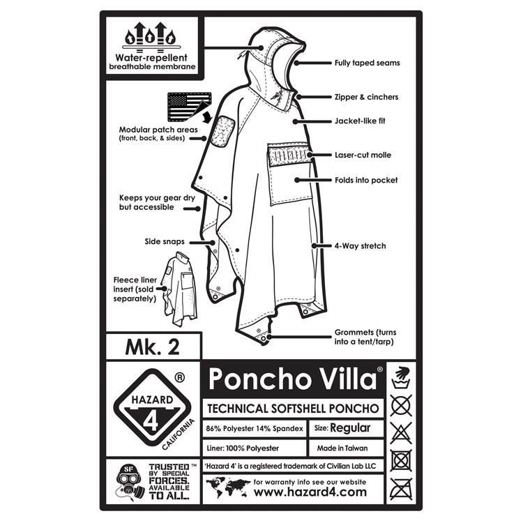 Hazard 4 Poncho Villa 2020 Version Technical Soft-Shell Poncho Black-Tactical Gear UK
