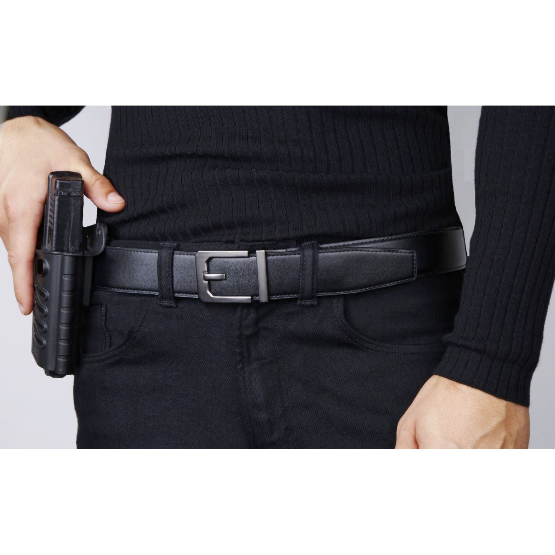 KORE Essentials Leather 1.5" Gun Belt Black with X3 Gunmetal Buckle-Tactical Gear UK