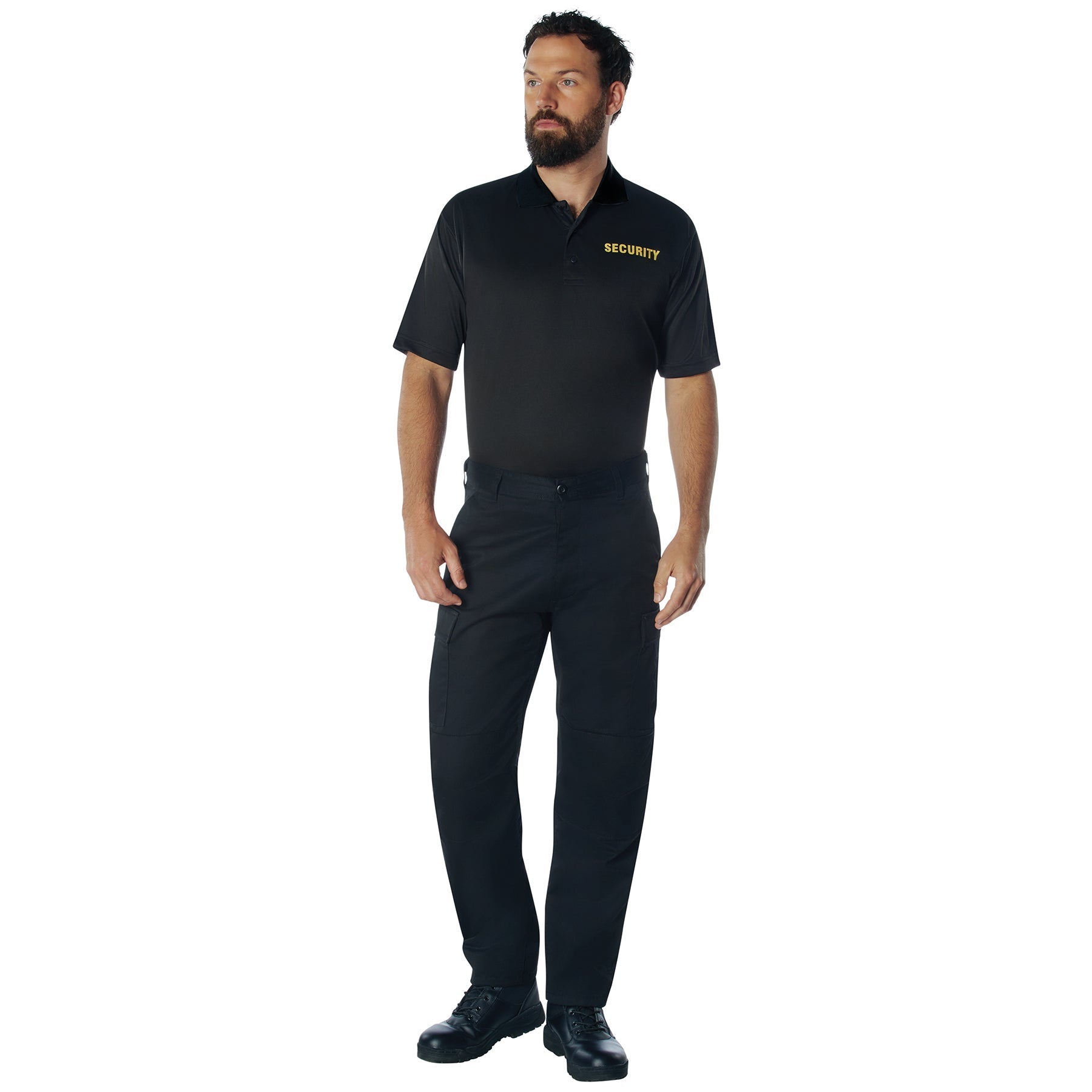 MilSpec Moisture Wicking Security Polo Shirt Black with Gold Lettering-Tactical Gear UK