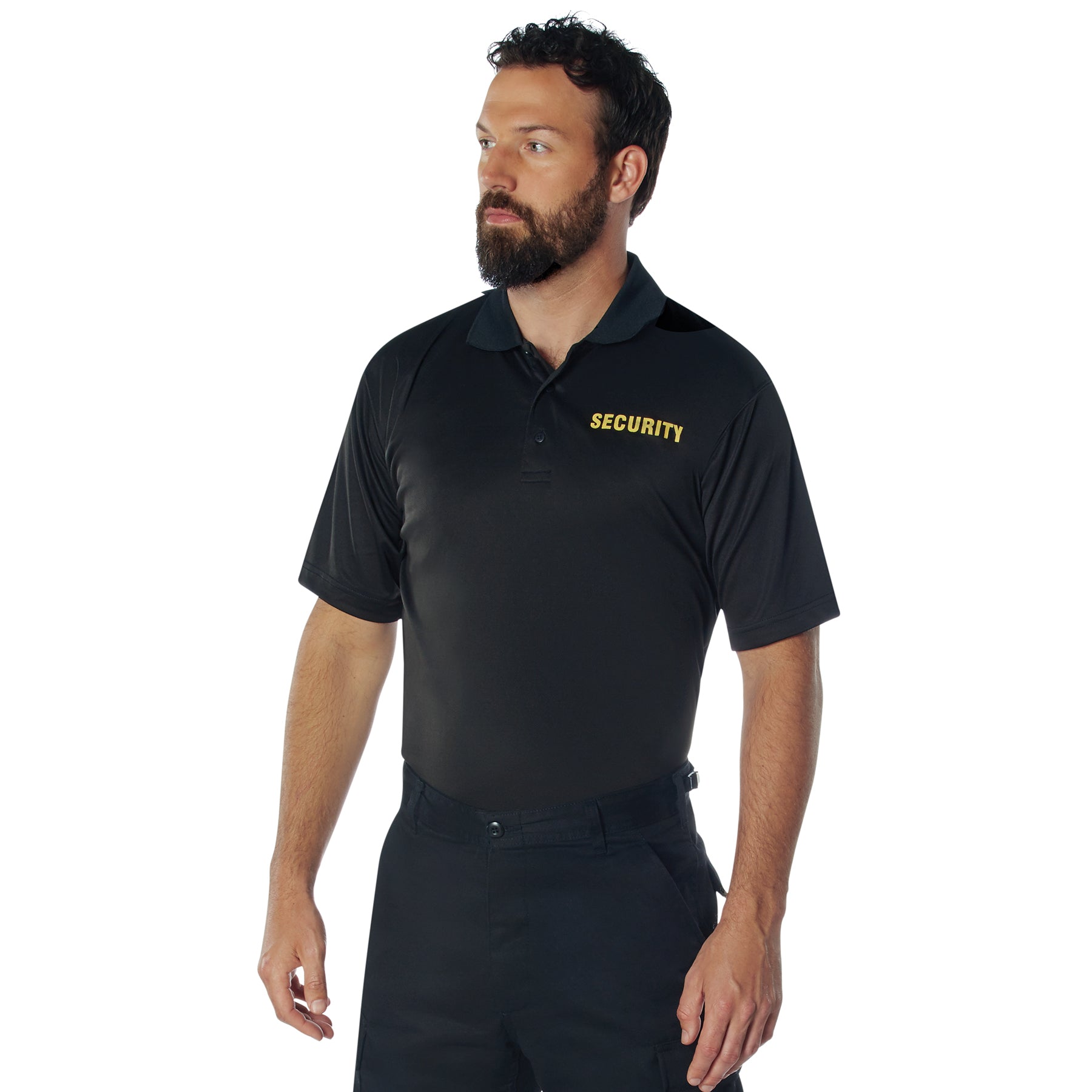MilSpec Moisture Wicking Security Polo Shirt Black with Gold Lettering-Tactical Gear UK