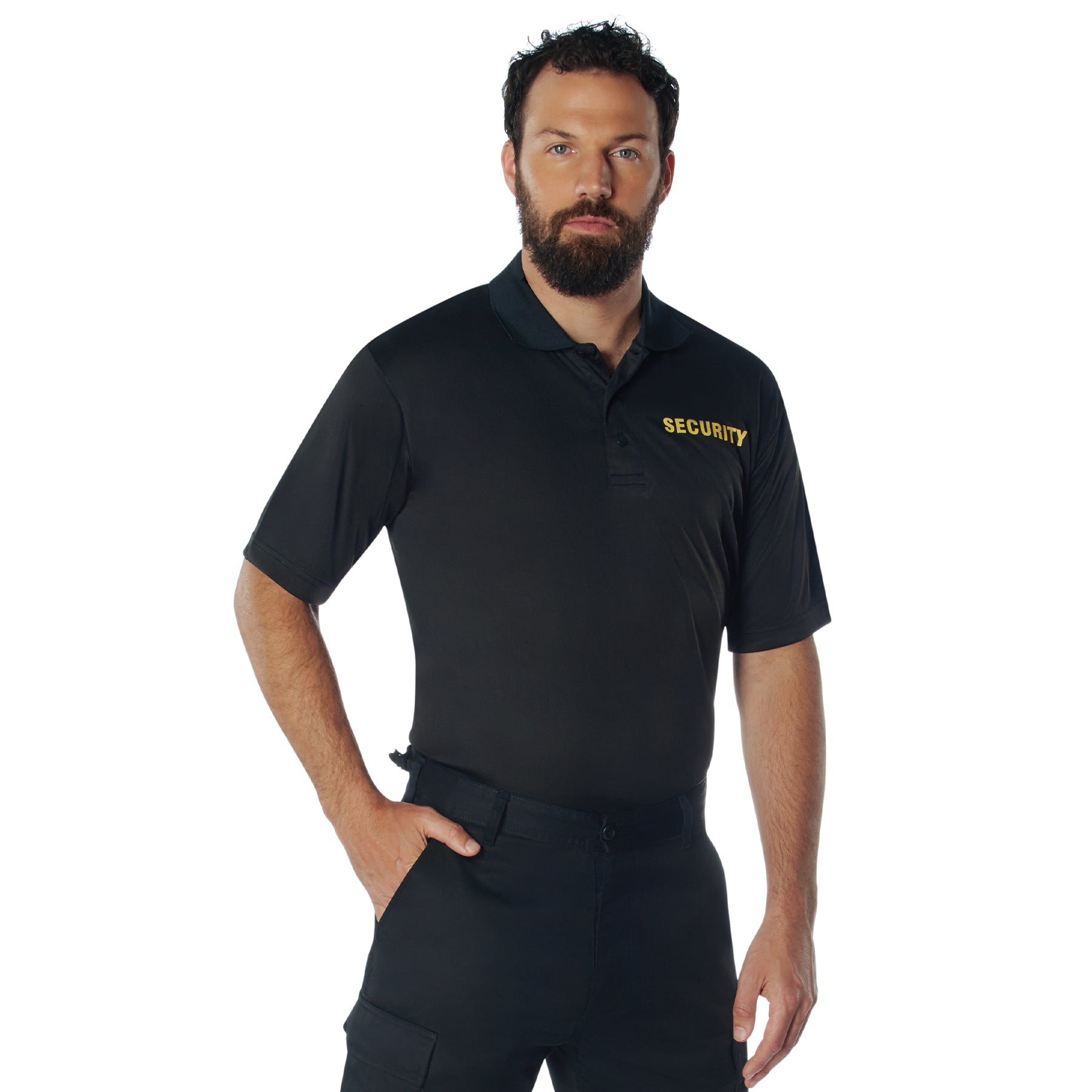 MilSpec Moisture Wicking Security Polo Shirt Black with Gold Lettering-Tactical Gear UK