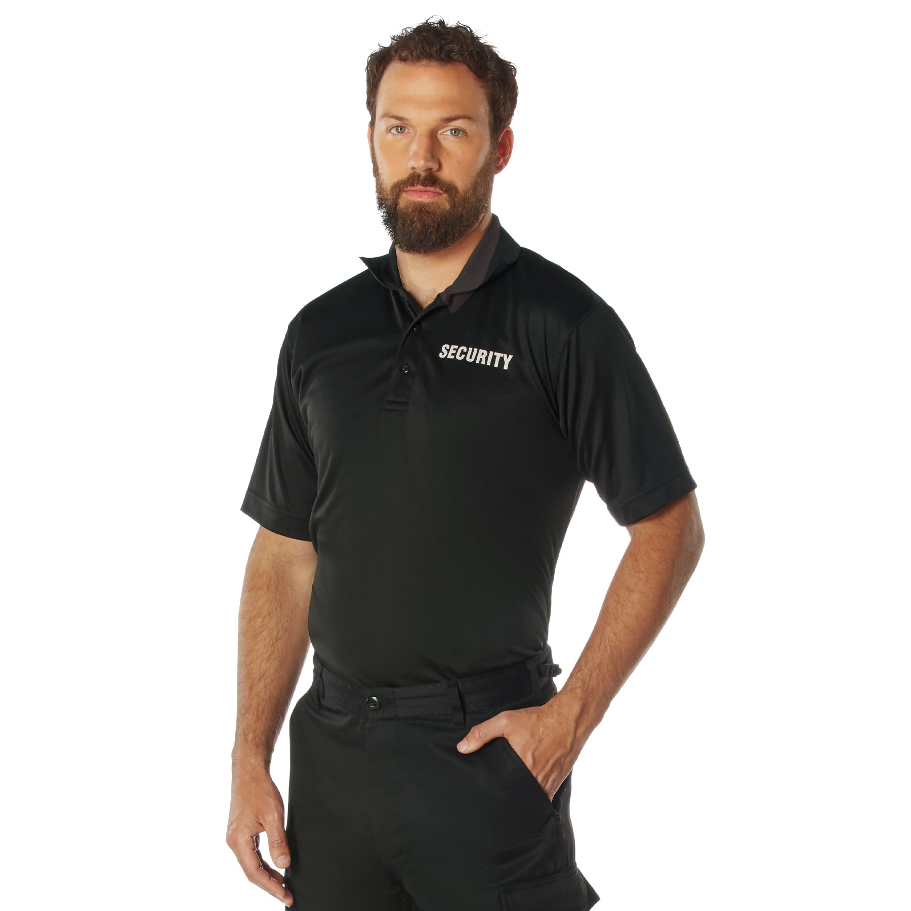 MilSpec Moisture Wicking Security Polo Shirt Black with White Lettering-Tactical Gear UK