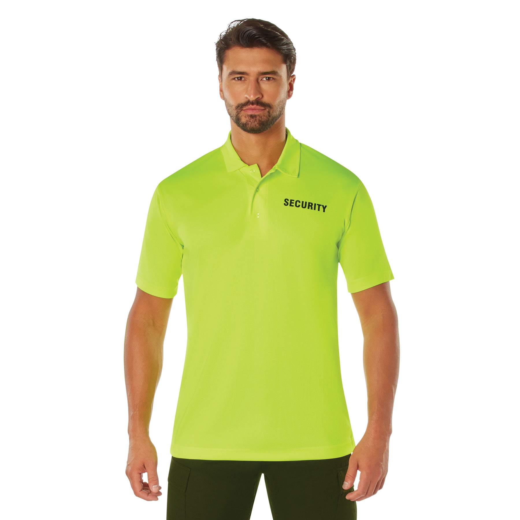 MilSpec Moisture Wicking Security Polo Shirt Safety Green with Black Lettering-Tactical Gear UK