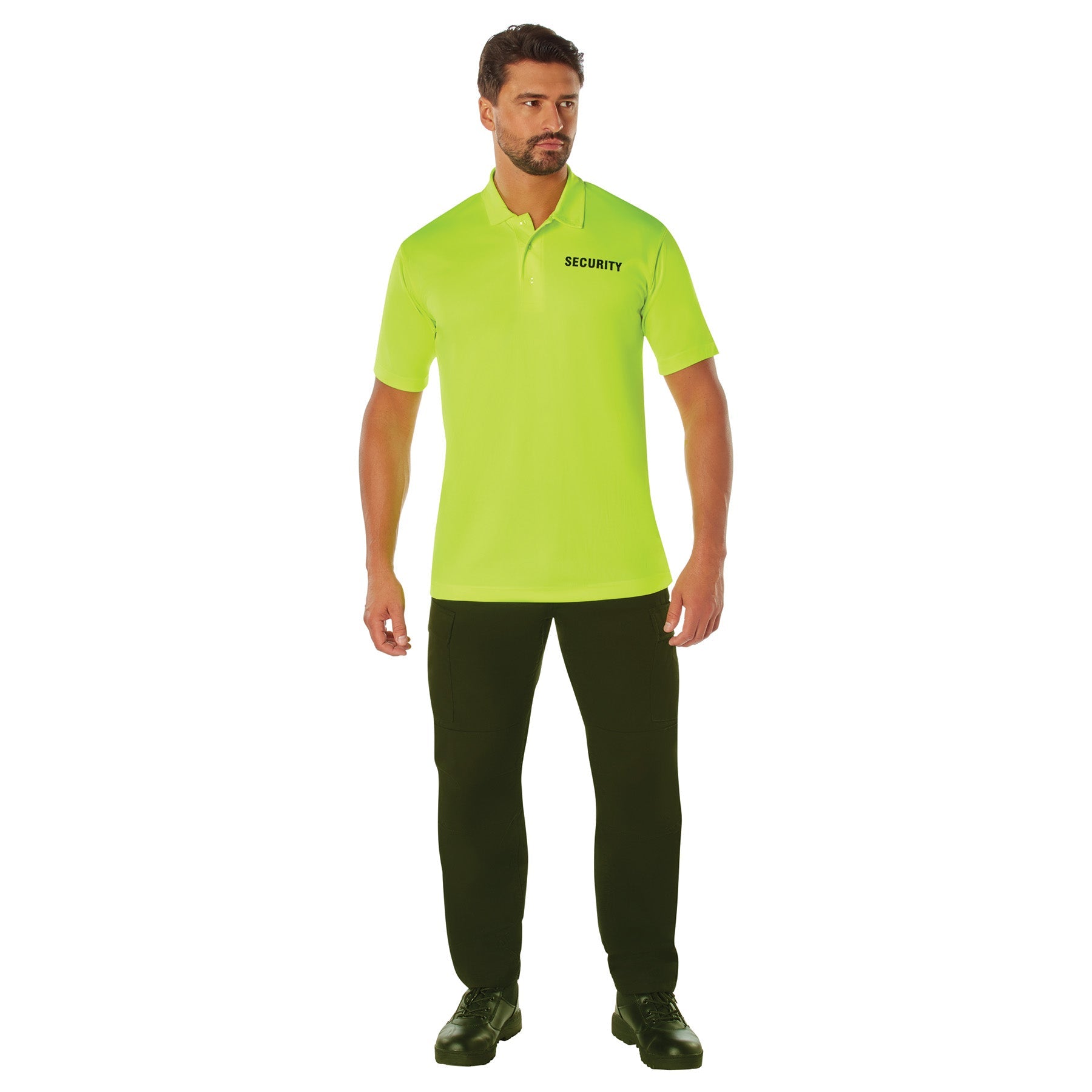 MilSpec Moisture Wicking Security Polo Shirt Safety Green with Black Lettering-Tactical Gear UK