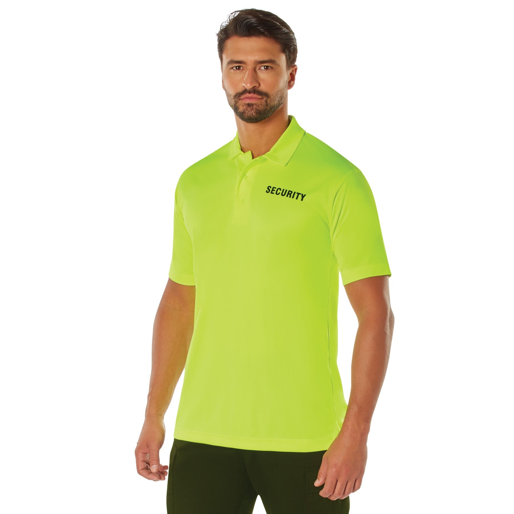 MilSpec Moisture Wicking Security Polo Shirt Safety Green with Black Lettering-Tactical Gear UK