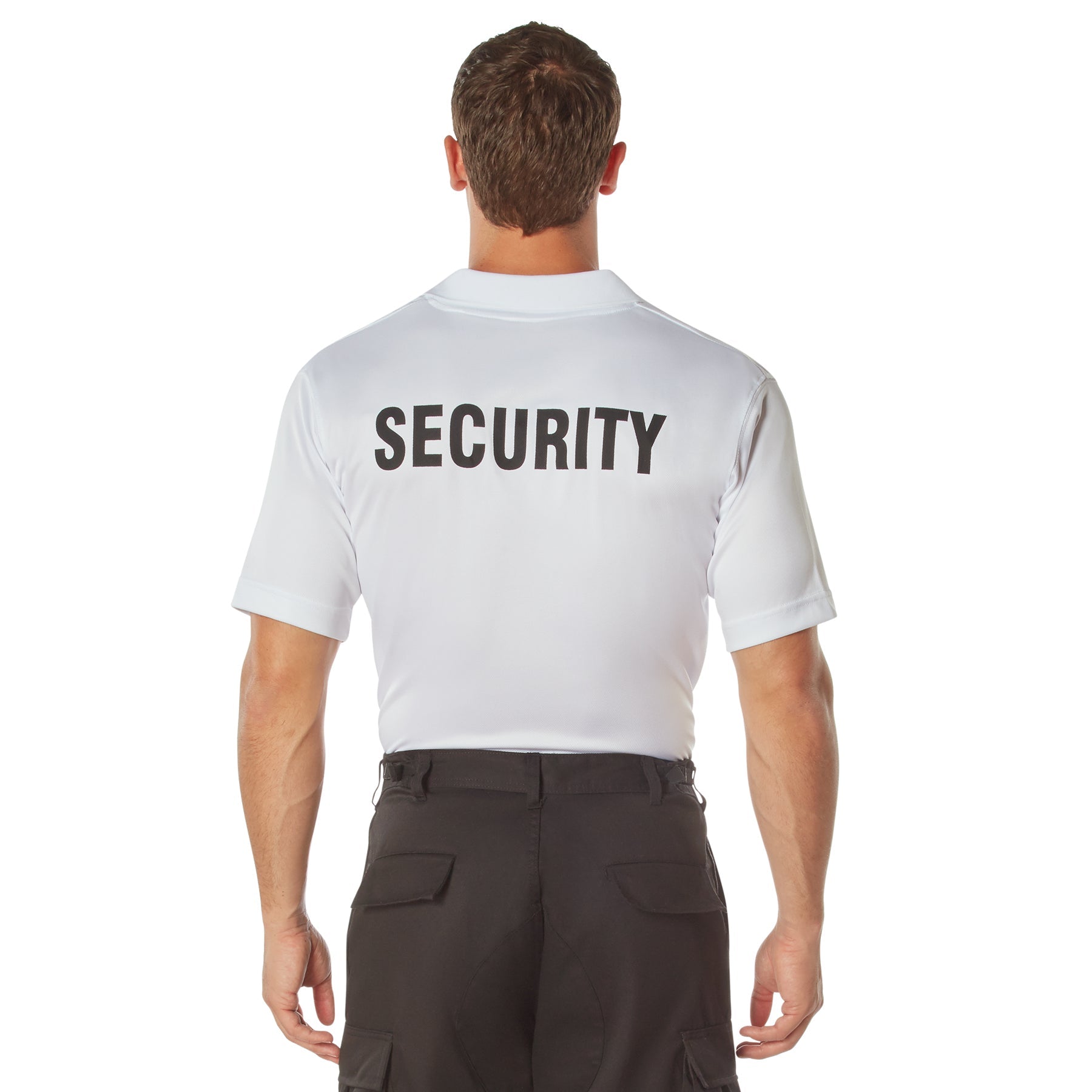 MilSpec Moisture Wicking Security Polo Shirt White with Black Lettering-Tactical Gear UK