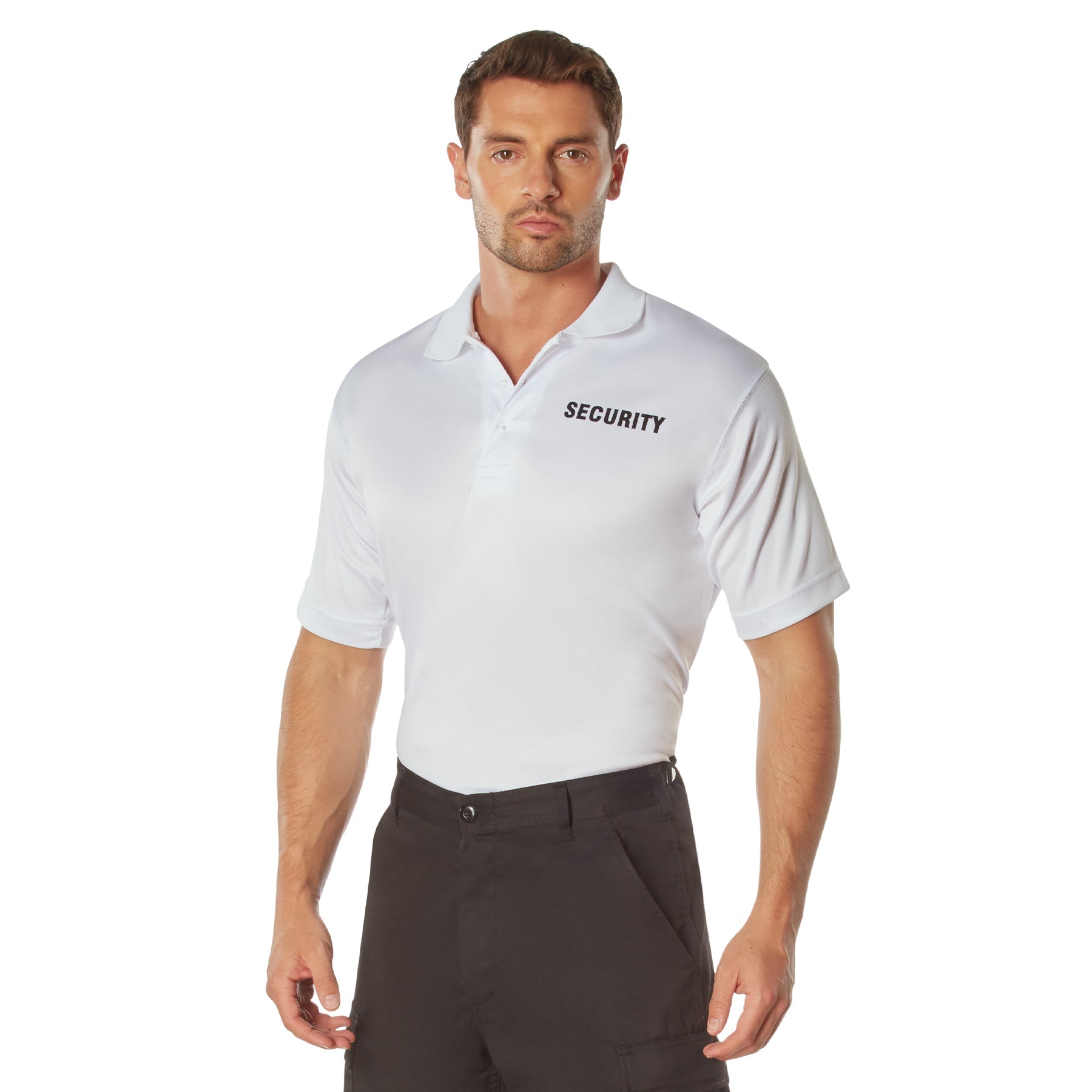 MilSpec Moisture Wicking Security Polo Shirt White with Black Lettering-Tactical Gear UK