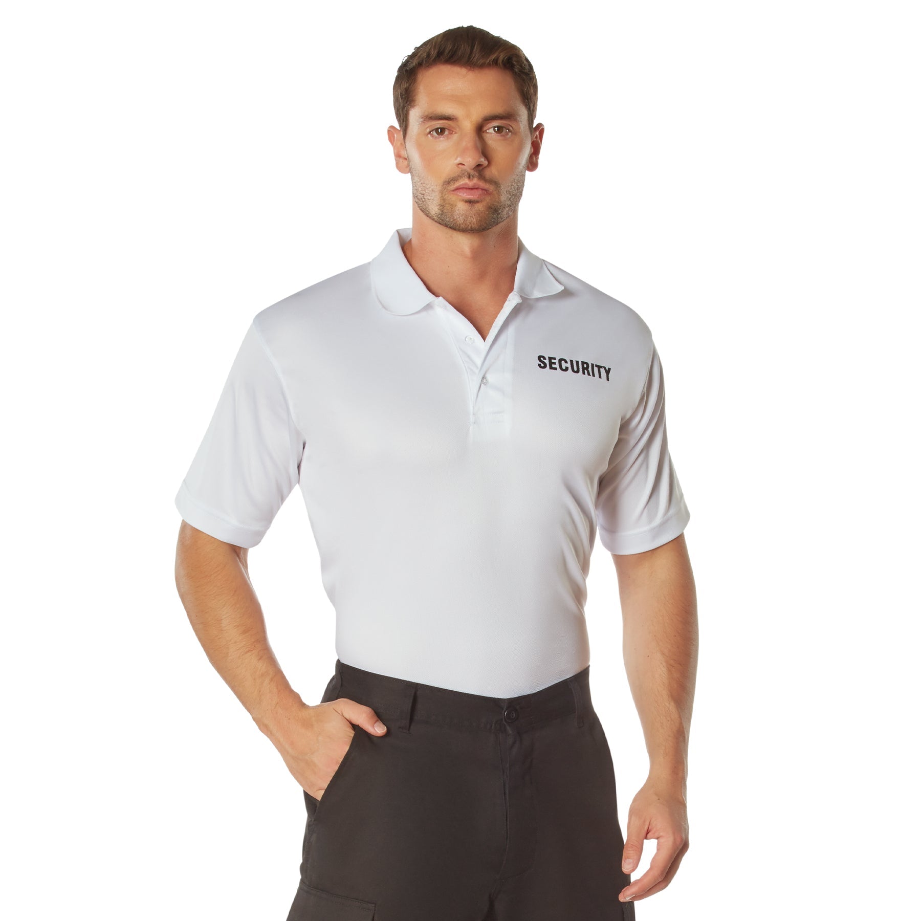 MilSpec Moisture Wicking Security Polo Shirt White with Black Lettering-Tactical Gear UK