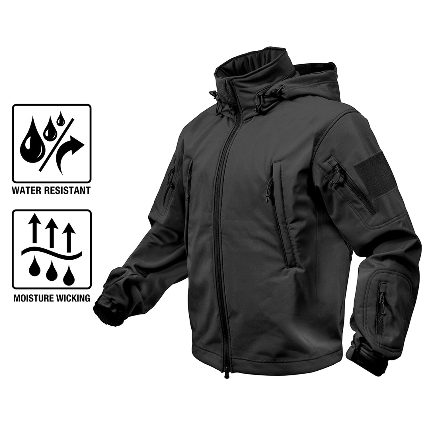 MilSpec Special Ops Tactical Softshell Jacket with Hood Black-Tactical Gear UK