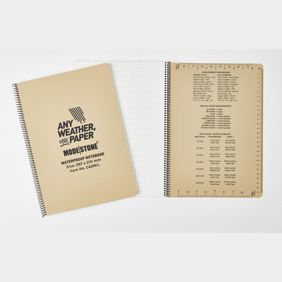 Modestone C42MIL Side Spiral Notepad A4 210x297mm 50 sheets Tan-Tactical Gear UK