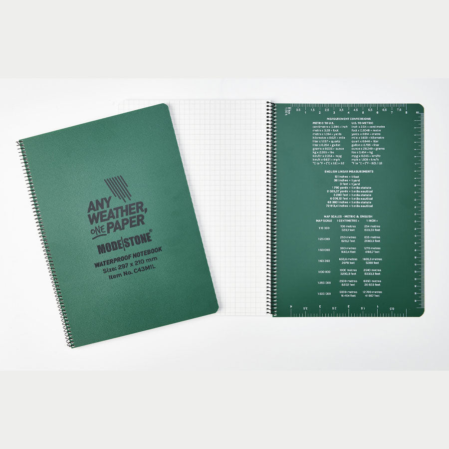 Modestone C43MIL Side Spiral Notepad A4 210x297mm 50 sheets Green-Tactical Gear UK