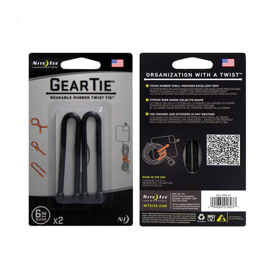 Nite Ize Gear Tie Original Reusable Rubber Twist Tie Black-Tactical Gear UK