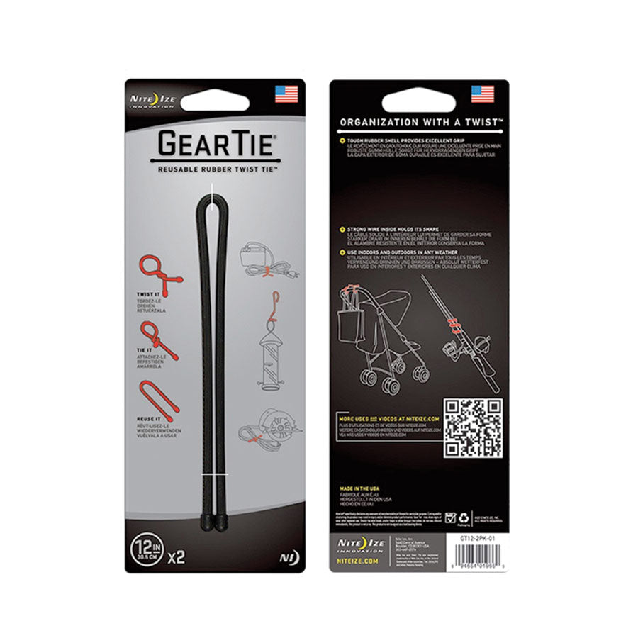 Nite Ize Gear Tie Original Reusable Rubber Twist Tie Black-Tactical Gear UK