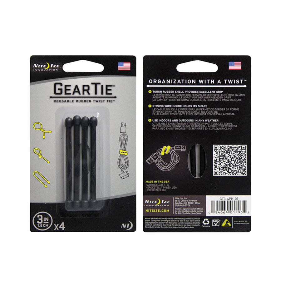 Nite Ize Gear Tie Original Reusable Rubber Twist Tie Black-Tactical Gear UK