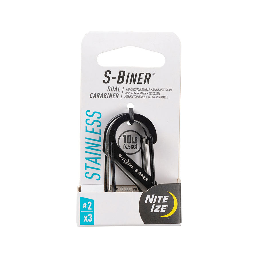 Nite Ize S-Biner Dual Carabiner Stainless Steel #2 3 Pack Black/Stainless-Tactical Gear UK