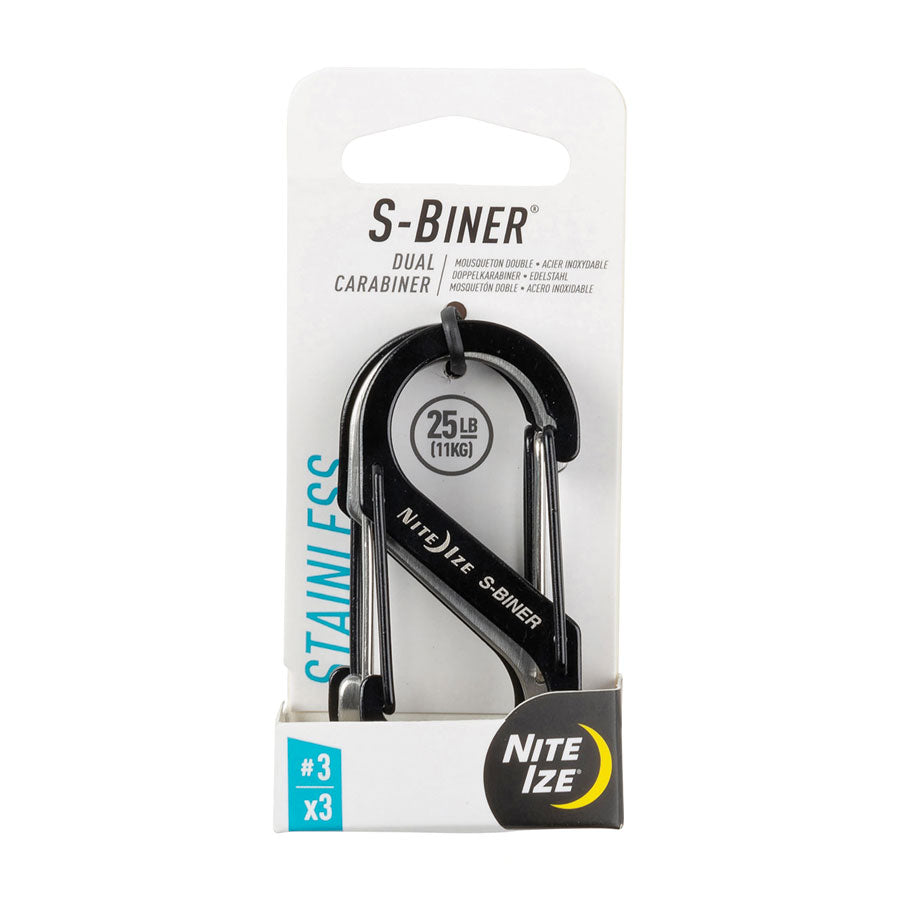 Nite Ize S-Biner Dual Carabiner Stainless Steel #3 3 Pack Black/Stainless-Tactical Gear UK