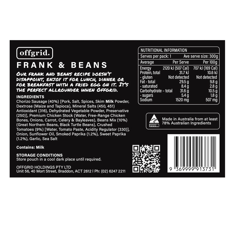 Offgrid Provisions Frank & Beans - Heat & Eat Meal-Tactical Gear UK