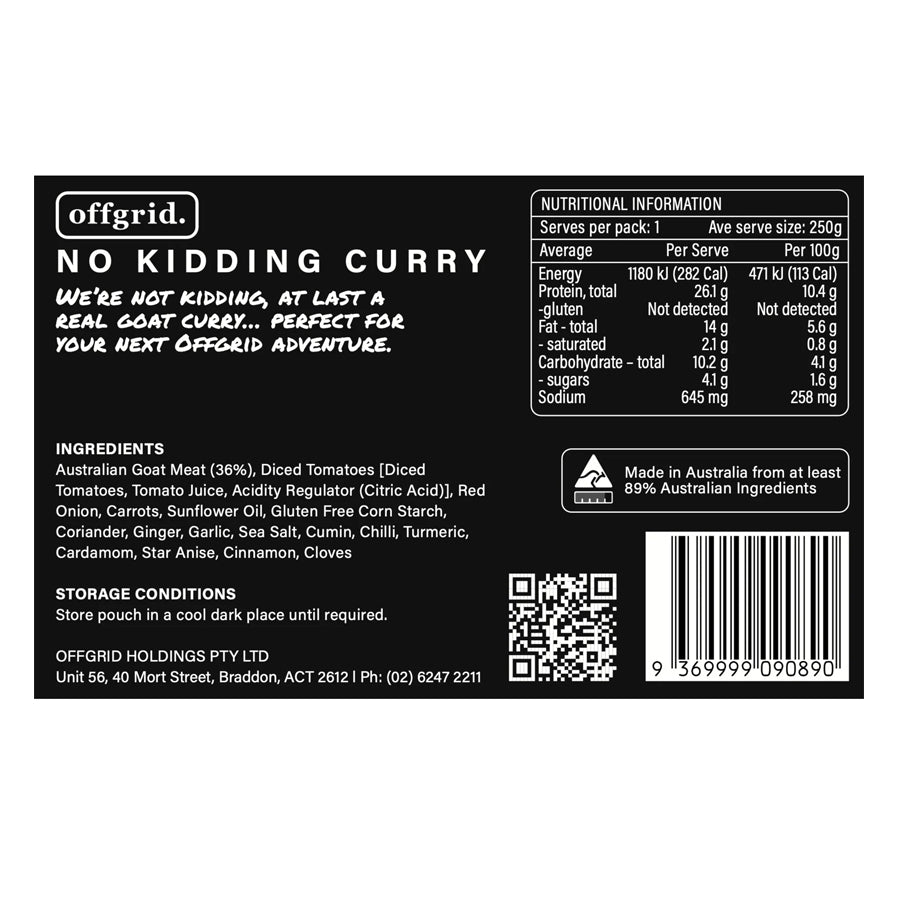 Offgrid Provisions No Kidding Curry - Heat & Eat Meal-Tactical Gear UK
