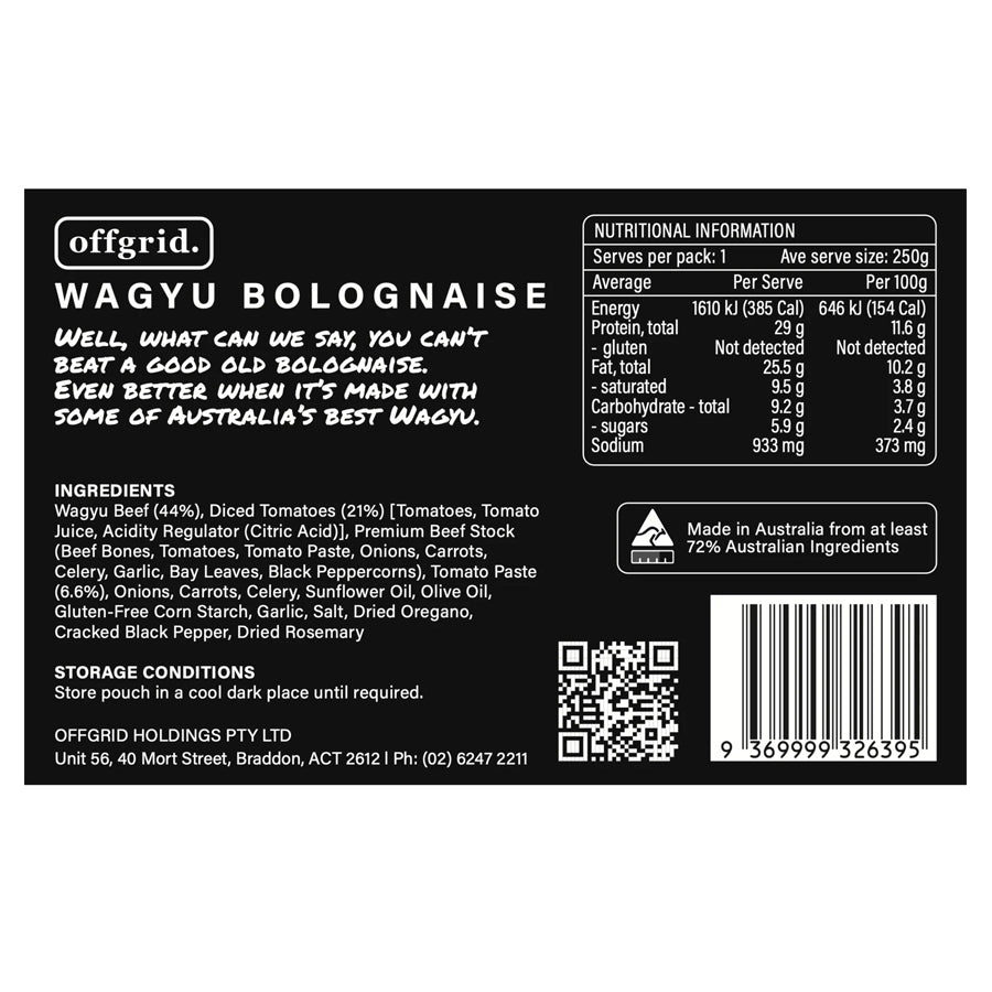 Offgrid Provisions Wagyu Bolognaise - Heat & Eat Meal-Tactical Gear UK