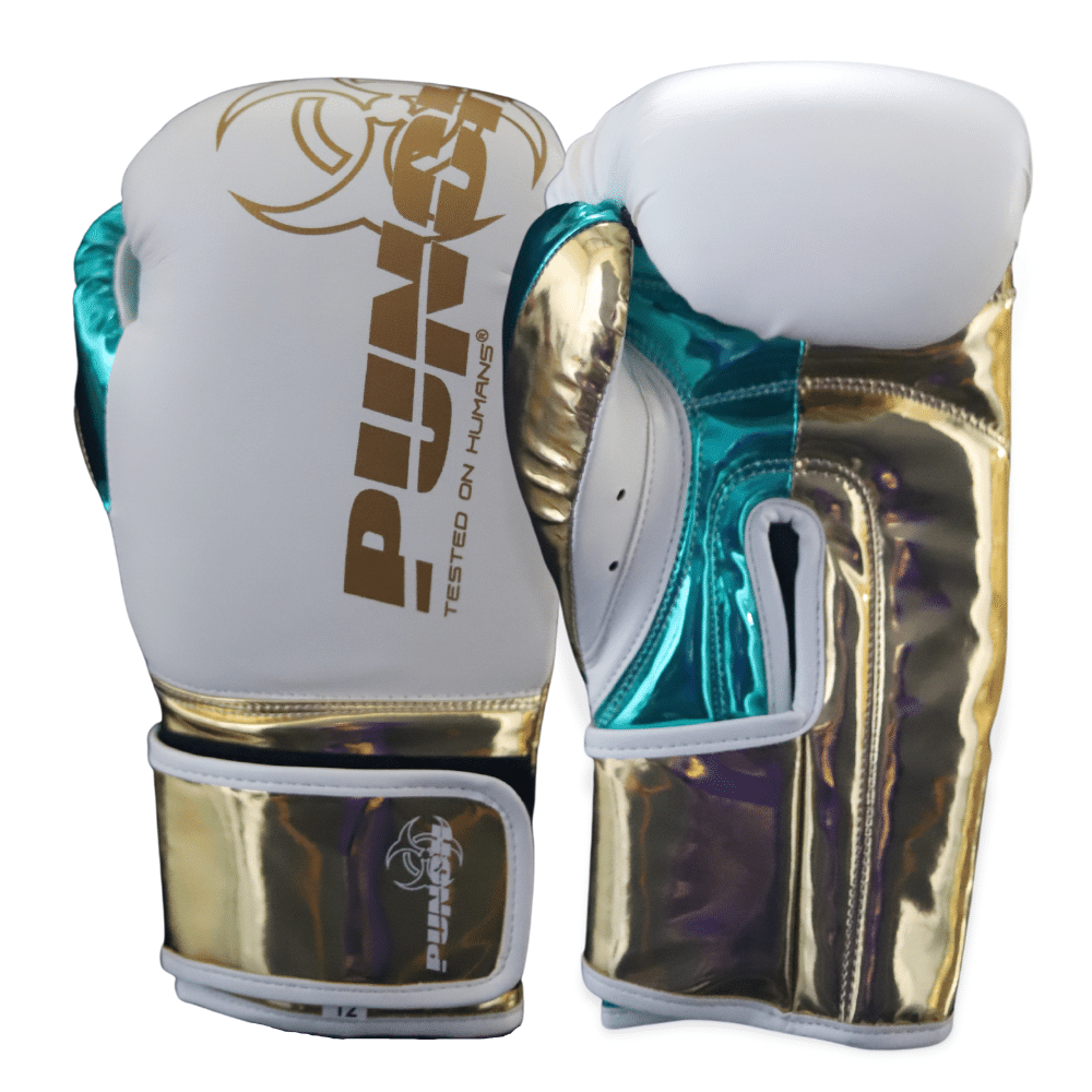 Punch Equipment METALLIC URBAN BOXING GLOVES – WHITE / GREEN / GOLD-Tactical Gear UK