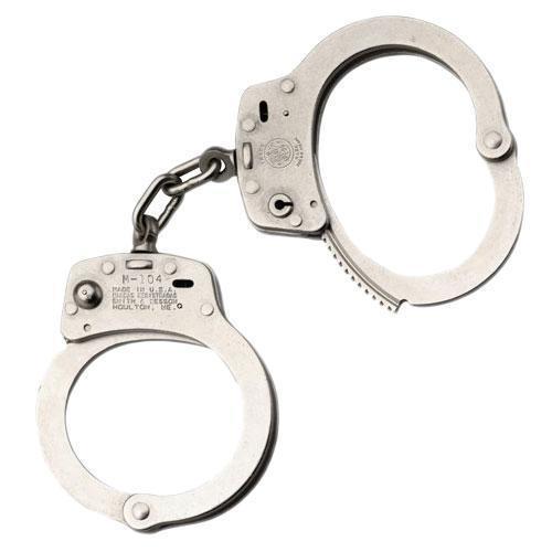 Smith & Wesson 350107 Model 104 High Security Chain-Linked Nickel Handcuffs-Tactical Gear UK