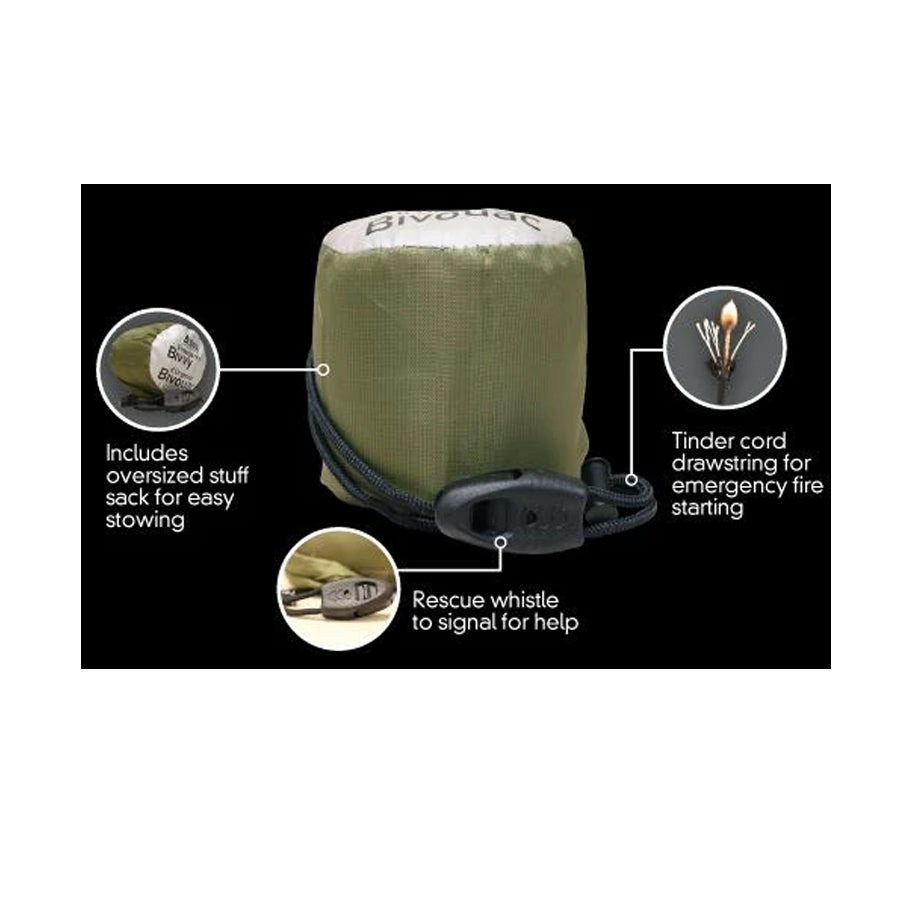 Survive Outdoors Longer SOL Emergency Bivvy OD Green with Rescue Whistle-Tactical Gear UK