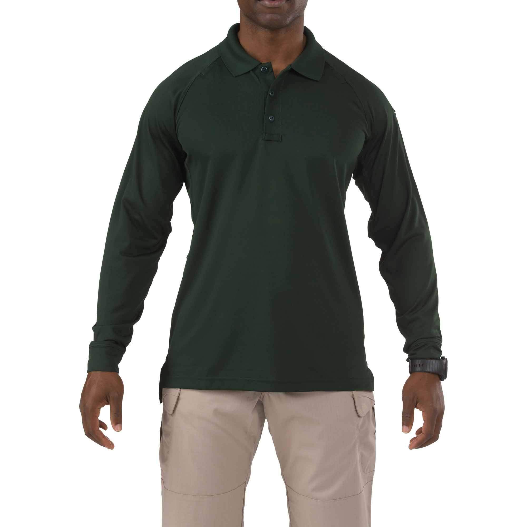 5.11 Tactical Performance Long Sleeve Polo Shirts L.E. Green-Tactical Gear UK