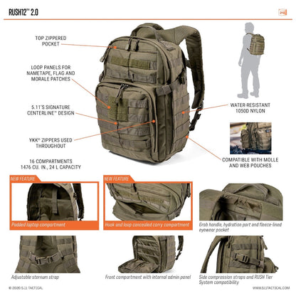 5.11 Tactical Rush 12 Backpack 2.0-Tactical Gear UK