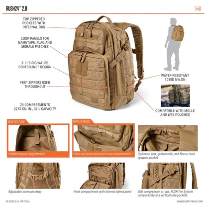 5.11 Tactical Rush 24 Backpack 2.0 Multicam-Tactical Gear UK