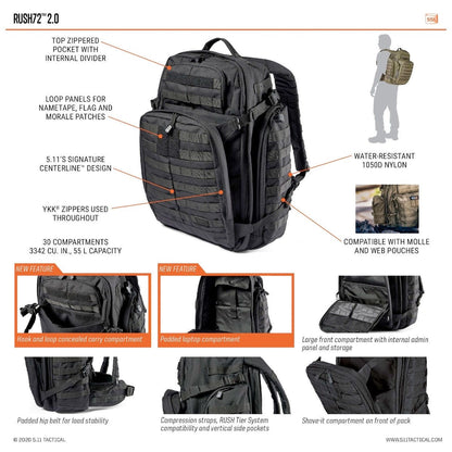 5.11 Tactical Rush 72 Backpack 2.0 Multicam-Tactical Gear UK