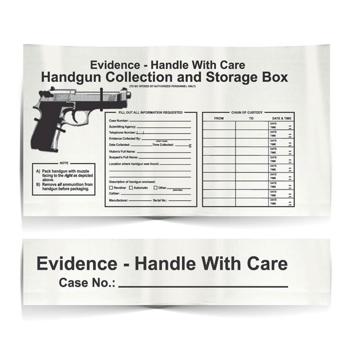 Arrowhead Forensics Printed Tie Down Large Weapons Boxes - Pistol Box - 12 x 7.5 x 2 inches - 25/pk-Tactical Gear UK