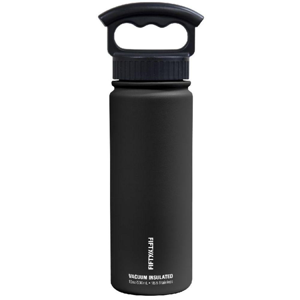 Fifty Fifty 18oz Wide Mouth 3 Finger Lid Vacuum Insulated Bottle Matte Black-Tactical Gear UK