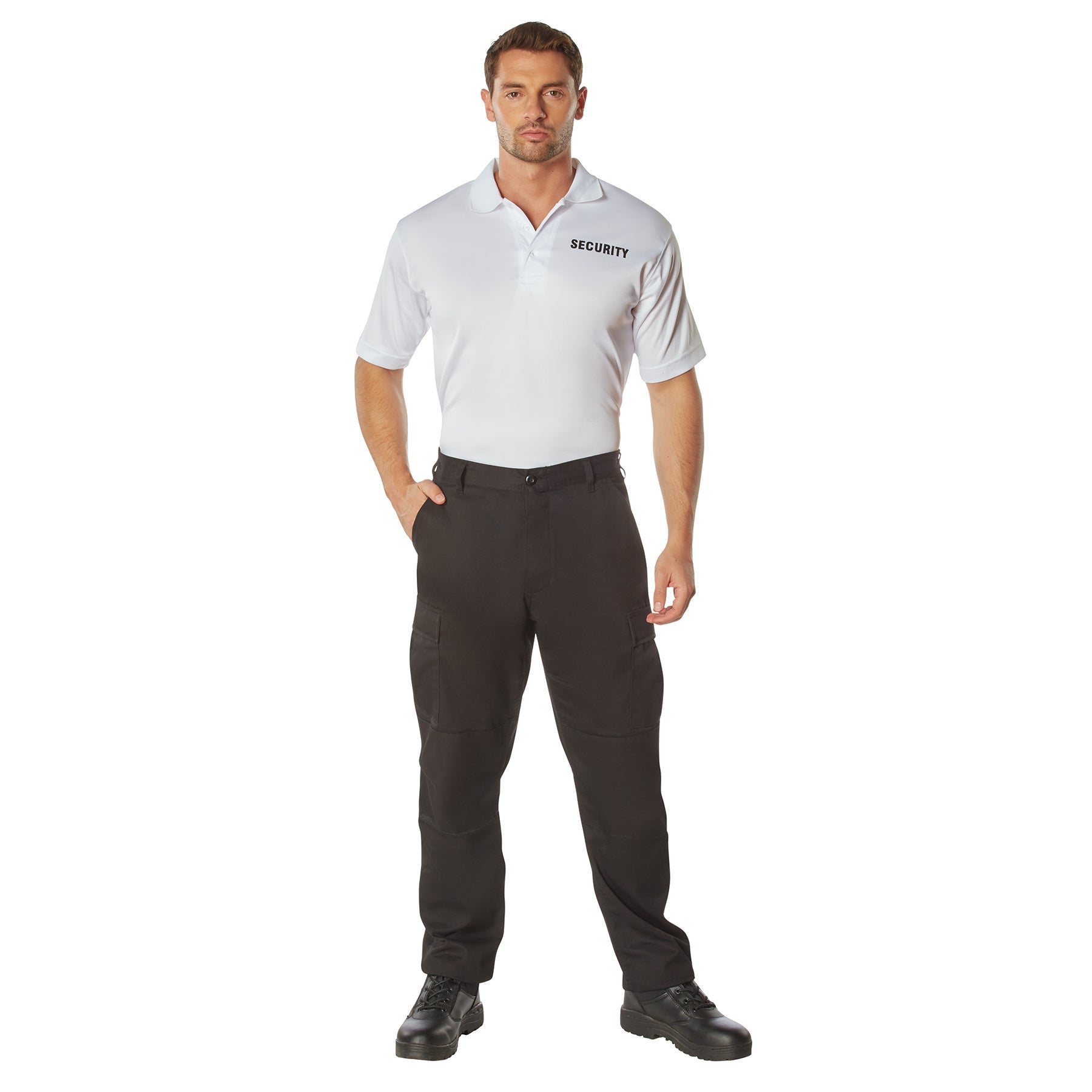 MilSpec Moisture Wicking Security Polo Shirt White with Black Lettering-Tactical Gear UK