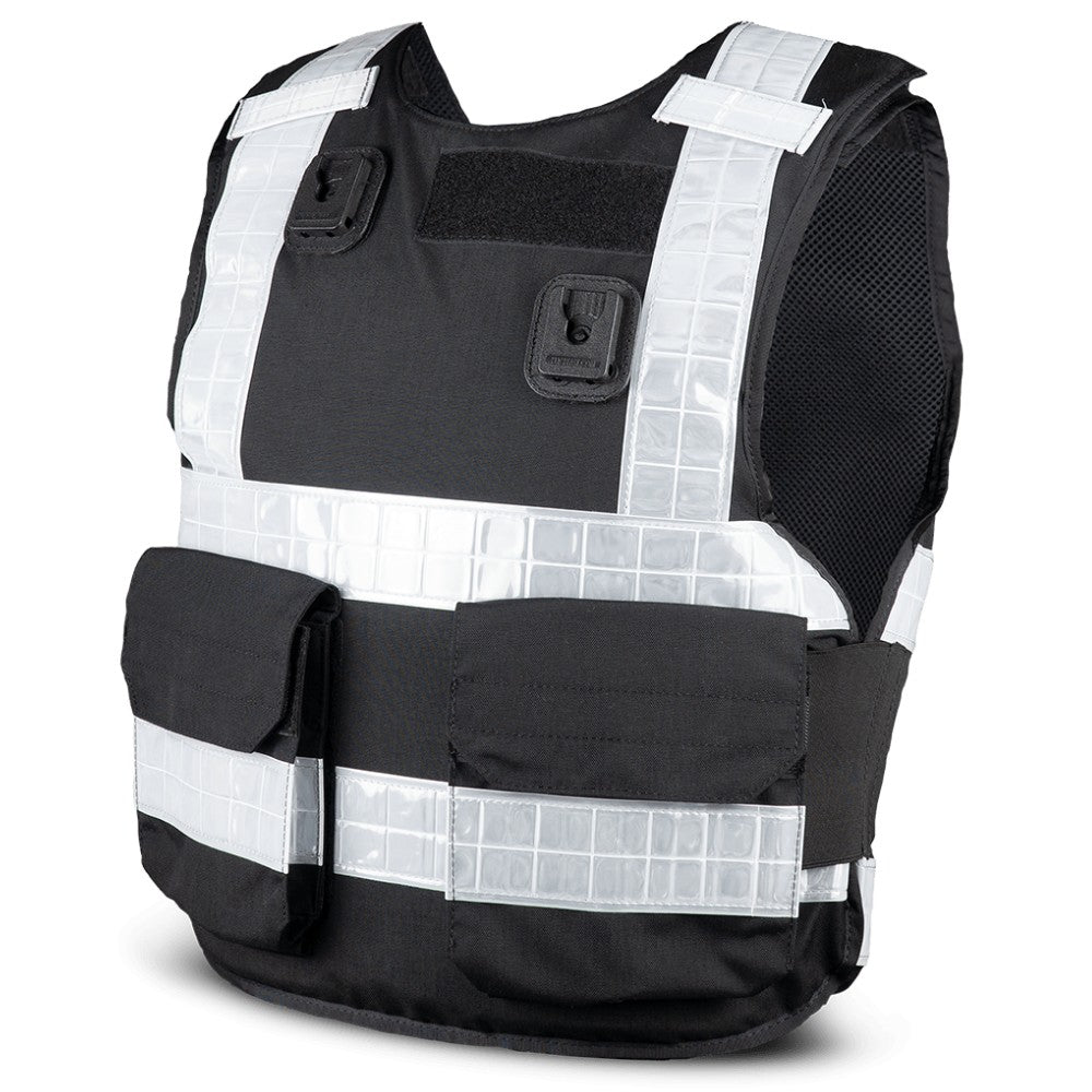 PPSS Overt Stab Resistant Vest (Cover+Panel) Black with Reflective Tape-Tactical Gear UK