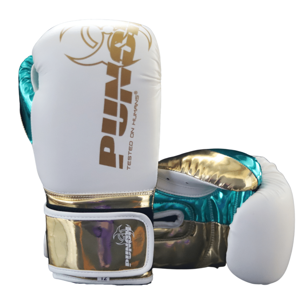 Punch Equipment METALLIC URBAN BOXING GLOVES – WHITE / GREEN / GOLD-Tactical Gear UK