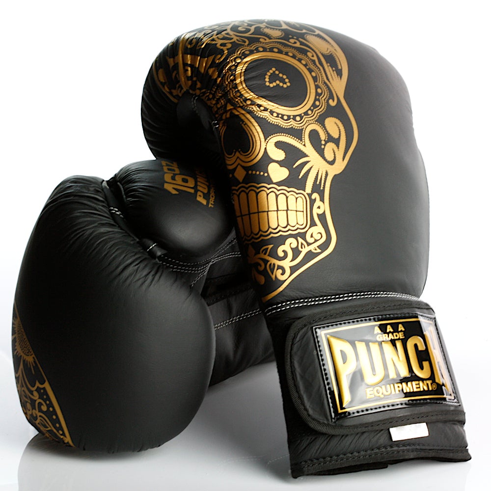 Punch Equipment Trophy Getters Gold Skull Commercial Boxing Gloves-Tactical Gear UK