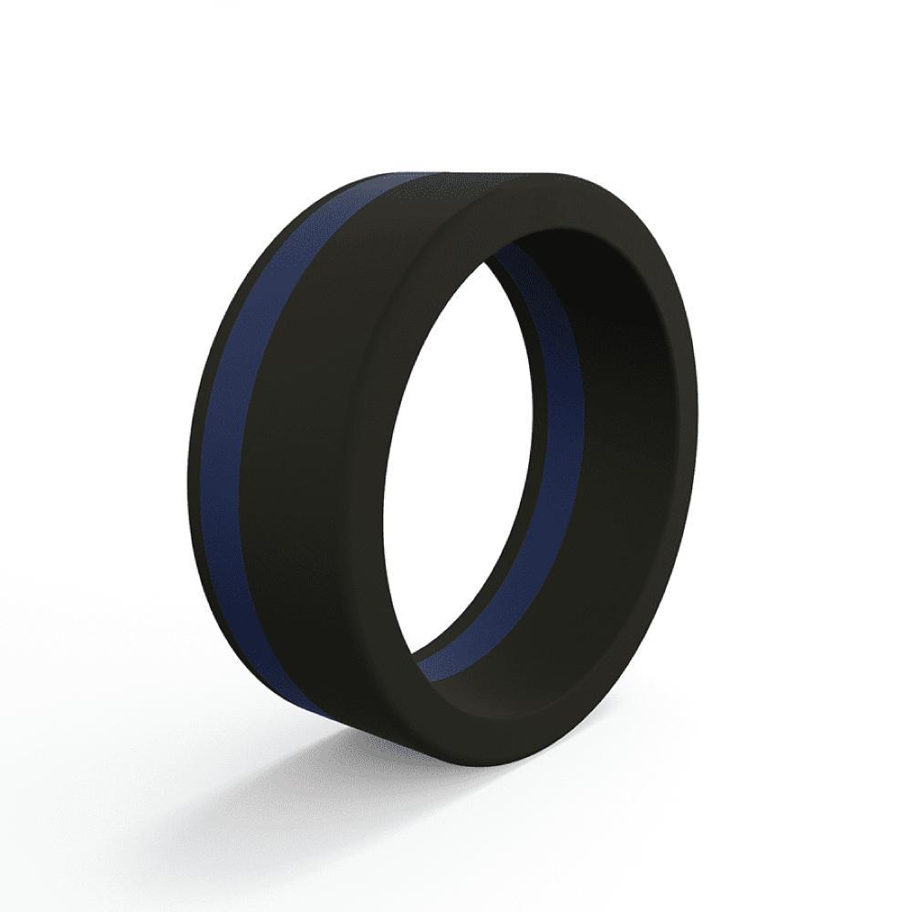 QALO Men's Thin Blue Line Pinstripe Silicone Ring-Tactical Gear UK