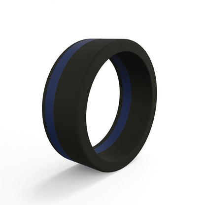 QALO Men's Thin Blue Line Pinstripe Silicone Ring-Tactical Gear UK