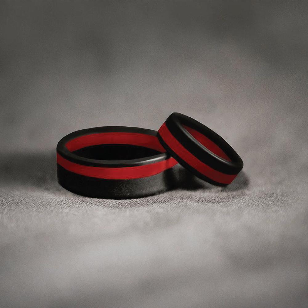 QALO Men's Thin Red Line Pinstripe Silicone Ring-Tactical Gear UK
