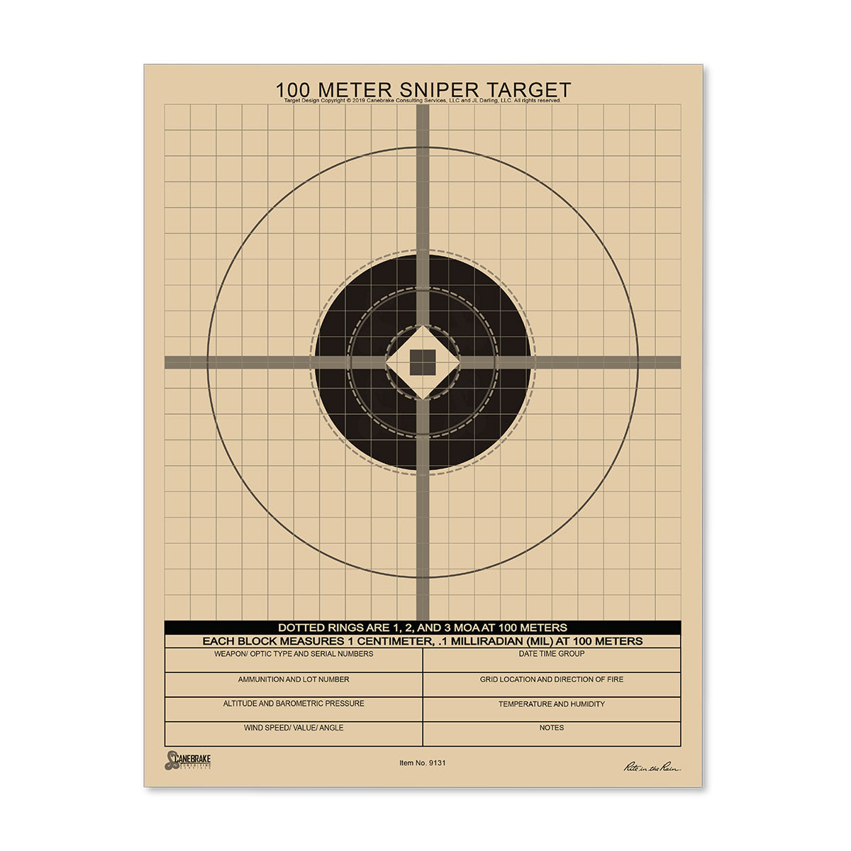 Rite in the Rain All-Weather 100M True MIL Grid Sniper Target Universal 100 Sheet-Tactical Gear UK