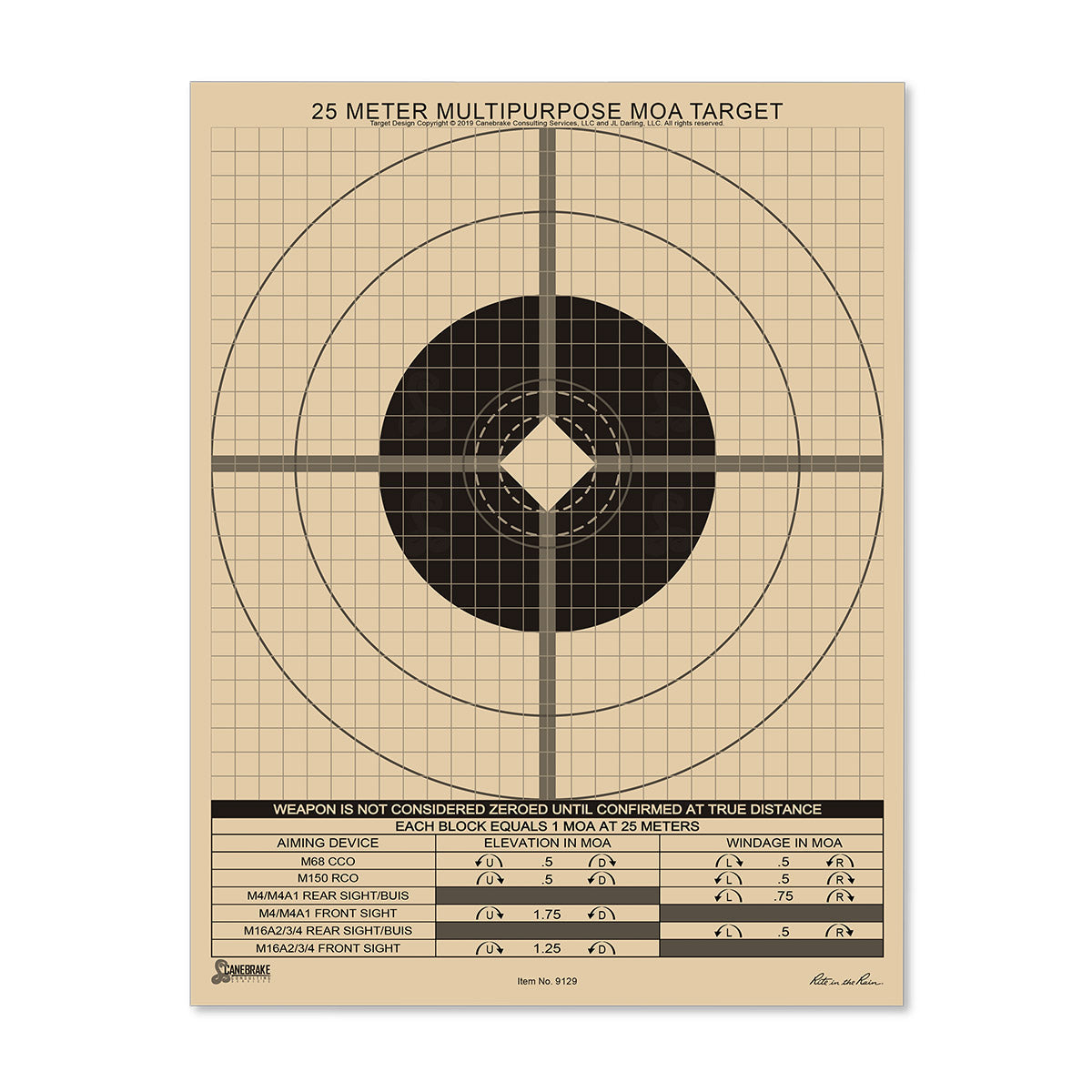 Rite in the Rain All-Weather 25m Multipurpose Zeroing Target Universal MOA 100 Pack-Tactical Gear UK