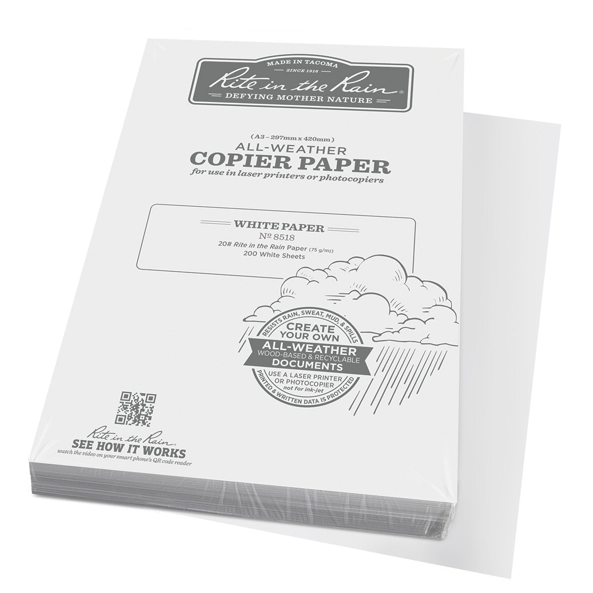 Rite in the Rain All Weather Printer Paper A3 (29.7 X 42 cm) White 200 Sheets-Tactical Gear UK