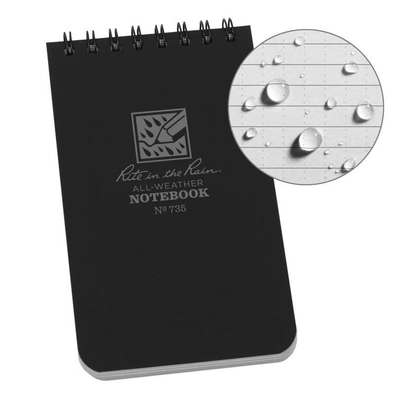 Rite in the Rain No735 Top Spiral 3x5 Notebook Universal Black-Tactical Gear UK
