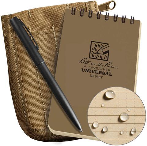 Rite in the Rain No935-KIT Top Spiral 3x5 Notebook Kit Tan-Tactical Gear UK