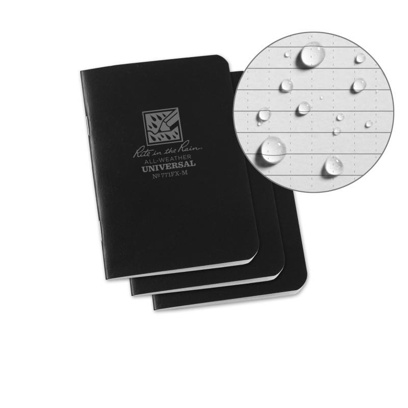 Rite in the Rain No.771FX-M Mini Stapled Notebook Universal Black Pack of 3-Tactical Gear UK