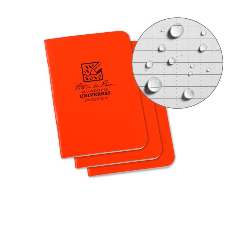 Rite in the Rain No.OR71FX-M Mini Stapled Notebook Universal Orange Pack of 3-Tactical Gear UK