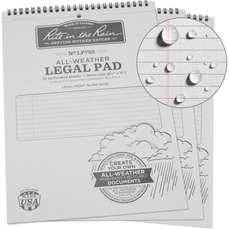 Rite in the Rain NoLP785X3 Top Spiral 8.5x11 Legal Pad Pack of 3-Tactical Gear UK