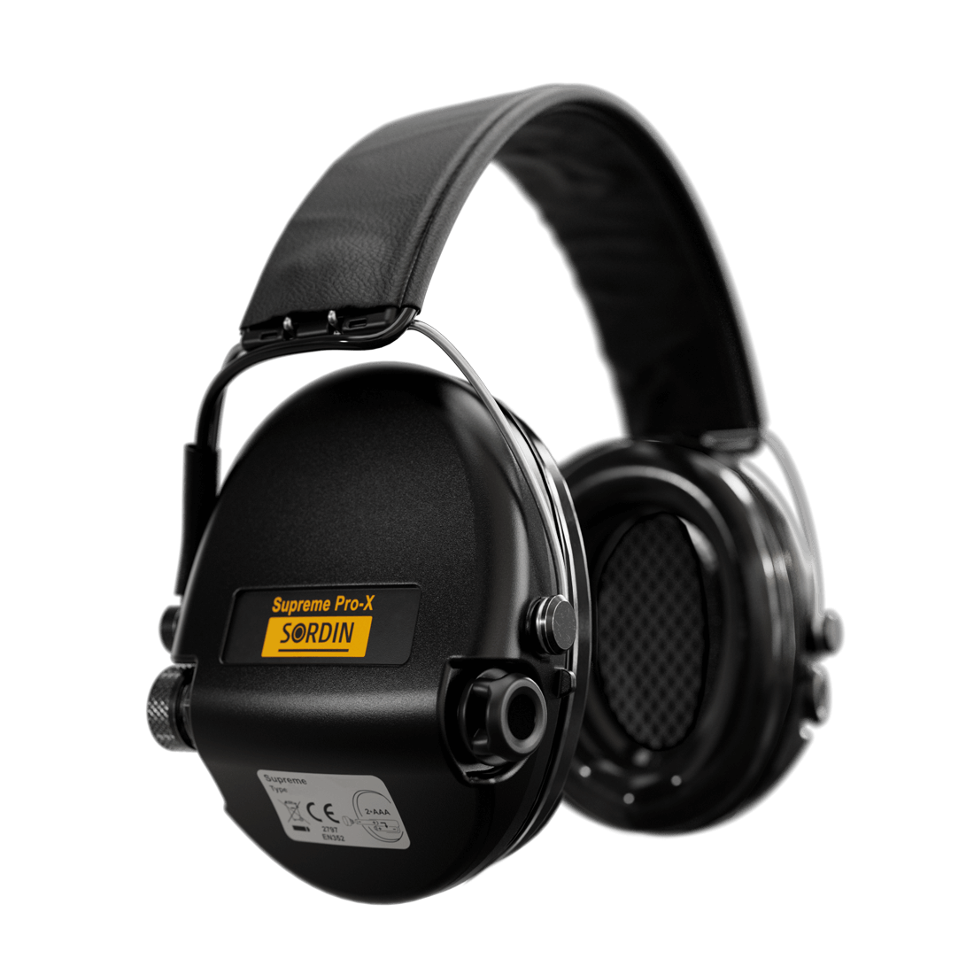 Sordin Supreme Pro-X Electronic Hearing Protection - Black Leather Headband Black Cup Colour-Tactical Gear UK